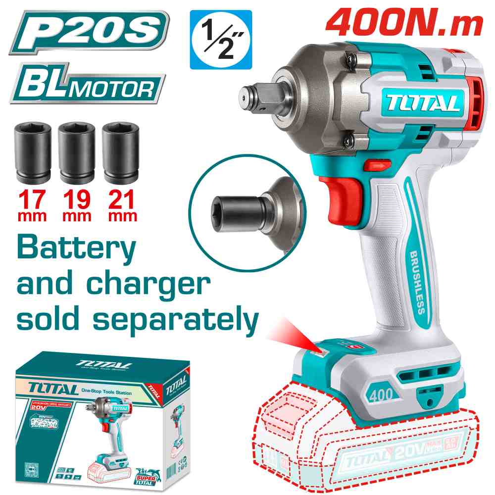 Cordless impact wrench 400nm b/less with sockets