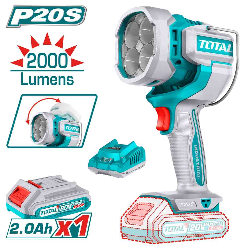 Lithium-Ion Work Lamp 2000Lm with battery and charger