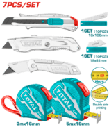 Measuring tape and utility knife set 7pc