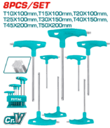 8 Pcs T-handle torx wrench setUnique design New HandleSize：T10X75,T15X75,T20X100,T25X100,T30X150,T40X150,T45X200,T50X200